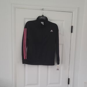 Adidas Black Jacket with Pink Stripes
